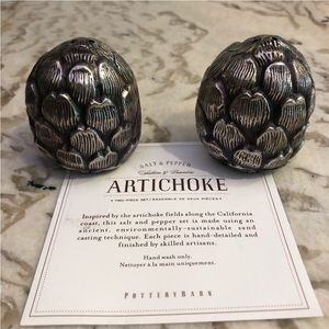 Pottery Barn Artichoke Fields Antique Silver Salt & Pepper Shakers New In Box